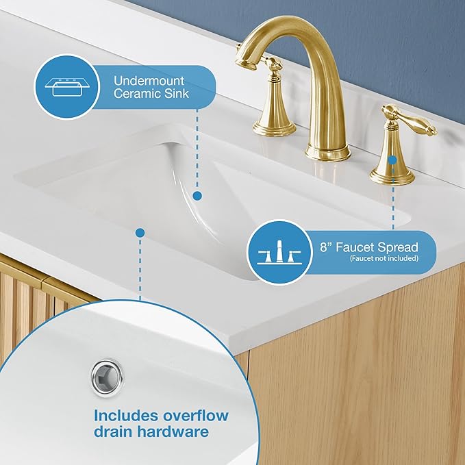 OVE Decors Indy 60 in. Undermount Double Sink Bathroom Vanity with White Engineered Marble Top, Rustic Ash