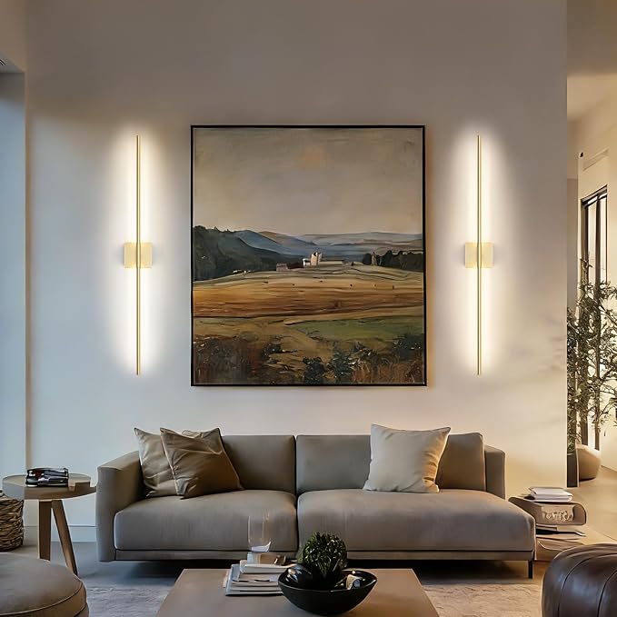Battery Operated Wall Sconce, 3000K-6000K Dimmable Gold Wall Lights with Remote Control, Timable LED Wireless Wall Sconces, 350° Ratate for Bathroom, Living Room, Hallway 39.4 Inch 1 Pack