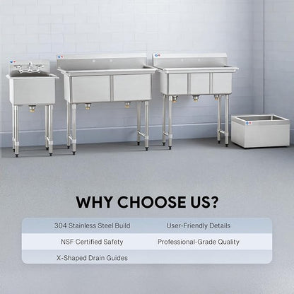 Commercial Mop Sink, 19x16x8 Inch 304 Stainless Steel Utility Sink with Strainer & X-Shaped Floor Guides for Kitchen Laundry Garage Pet Salon