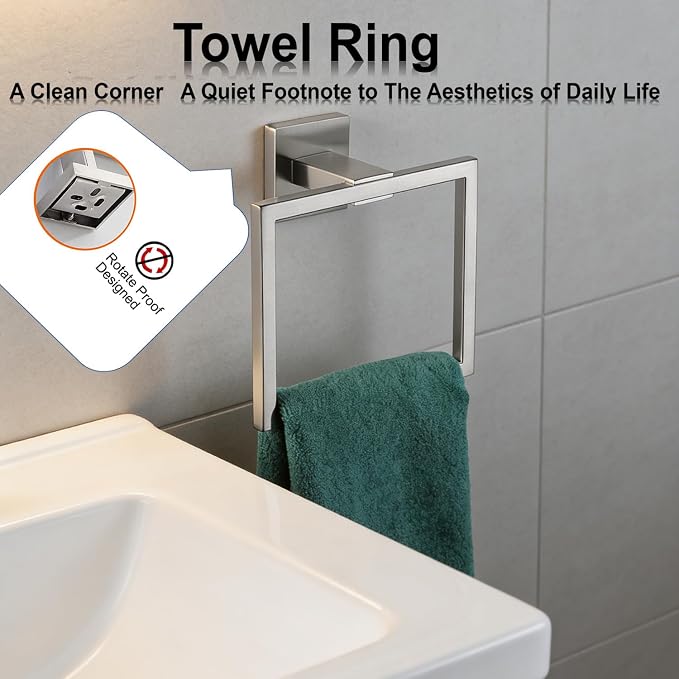 Bathroom Hardware Set 15 Piece Brush Nickel Bathroom Accessories Set SUS304 Towel Bar Set Includes 3 Towel Bar 24 Inch+3 Towel Holder+3 Toilet Paper Holder+6 Towel Hooks (15, Brushed Nickel)