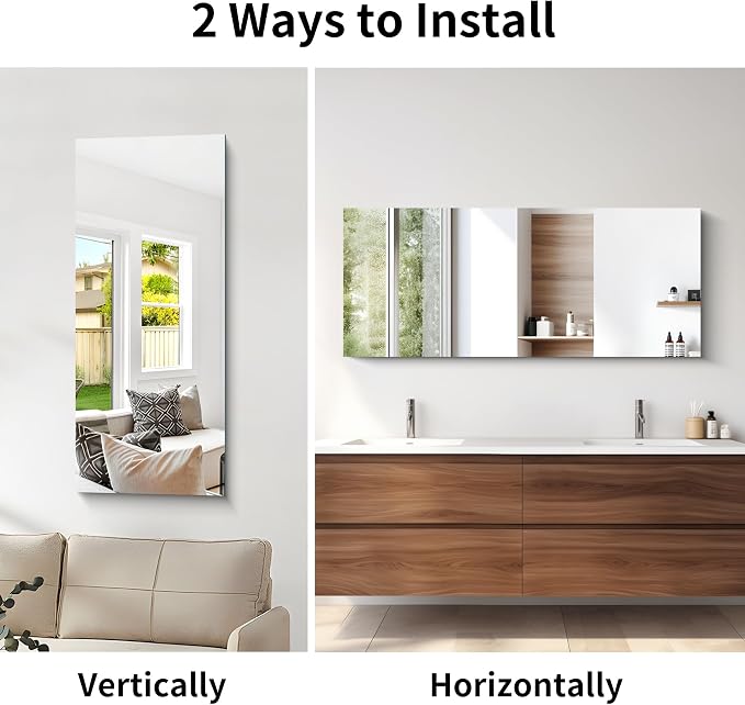 CILIBER Frameless Mirror, 20x48 Mirrors for Wall, Rectangle Bathroom Mirror for Over Sink, Frameless Vanity Mirror with Polished Edge, 3mm Tempered Glass, Hangs Horizontally or Vertically