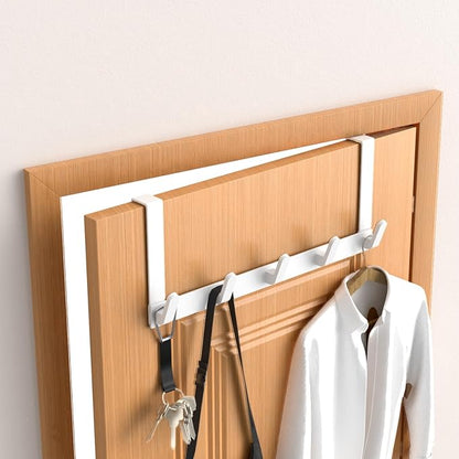Over The Door Hooks Hanger, Heavy Duty Rack for Winter Coat, Fits 1 3/8" Doors, L7U - Bathroom Accessories and Towel Organizer Holder, Glossy White