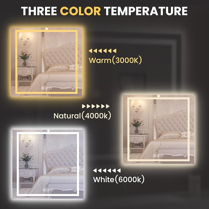 LOAAO 30"X30" LED Bathroom Mirror with Lights, UL Listed | Anti-Fog, Dimmable, 3 Color Temperature, Backlit + Front Lit, Memory Function, Tempered Glass