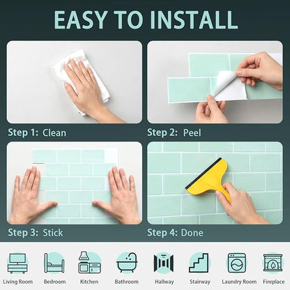 Arttown Peel and Stick 3D Wall Backsplash, 20-Sheet, 12" × 12" Aqua Green | Subway Tiles Self Adhesive Thicker Design Wall Tile Panel Wallpaper for Bathroom Balcony Kitchen