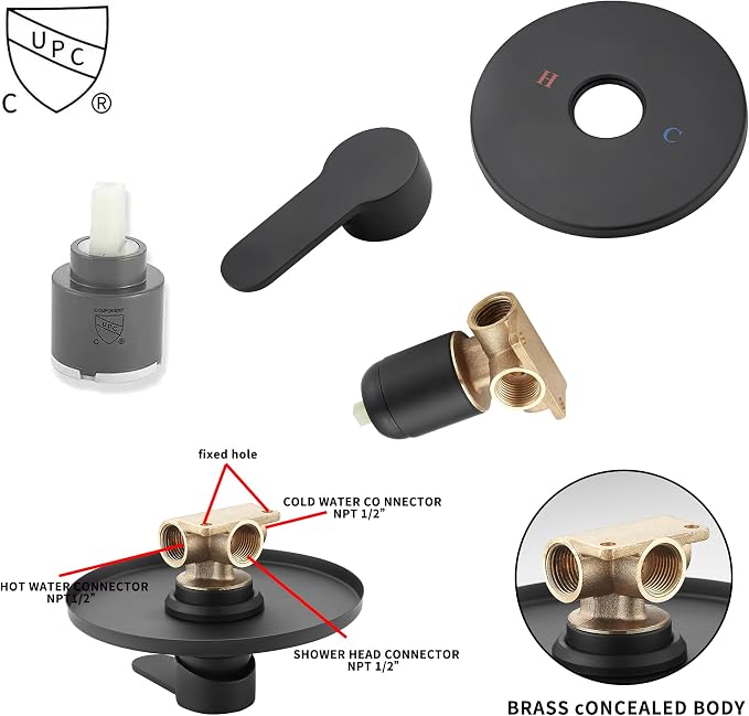 Matte Black Shower Faucet GGStudy Single Function Shower Trim Kit with Rough-in Valve Shower Set Bath Rainfall Shower Faucet System 8inch Round Stainless Steel Metal Shower Head