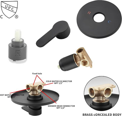 Matte Black Shower Faucet GGStudy Single Function Shower Trim Kit with Rough-in Valve Shower Set Bath Rainfall Shower Faucet System 8inch Round Stainless Steel Metal Shower Head