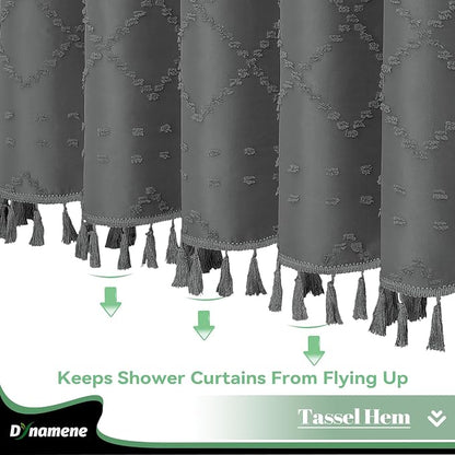 Extra Long Boho Shower Curtain Geometric 72"x96" Charcoal Grey | 96 Inch Tall, Elegant Tassel, Lightweight Textured Fabric, Water Repellent, Washable, Hotel Spa, for Bathroom/Dorm 12 Hooks