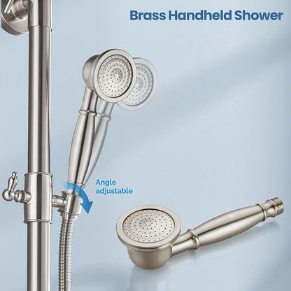 Airuida Exposed Shower System, 8 Inch Rainfall Shower Head with Handheld Spray, Single Handle Wall Mount Shower Faucet Set, Solid Brass Dual Function Exposed Pipe Fixture for Bathroom,Brushed Nickel