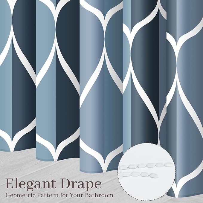 Gelbchu Geometric Shower Curtain for Bathroom, Aegean Blue, 72x84 Inch | with Hooks, Premium Polyester, Quick Dry, Water Repellent, Machine Washable, Rustproof Grommets, Modern Minimalist