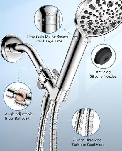 MakeFit Filtered Shower Head with Handheld-10 Modes High Pressure Showerhead with Built-in Power Wash,Long 71-inch Hose & Adjustable Bracket, Water Softener Filter Beads for Hard Water-Remove Chlorine