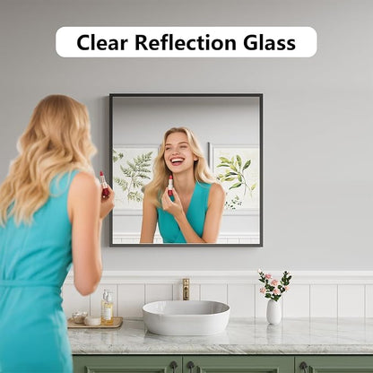 Koonmi Bathroom Mirror for Wall, 30"x30" Black Bathroom Mirror for Over Sink, Shatterproof Tempered Glass Vanity Mirror with Anti-Rust Aluminum Alloy Frame, Hang Horizontally or Vertically