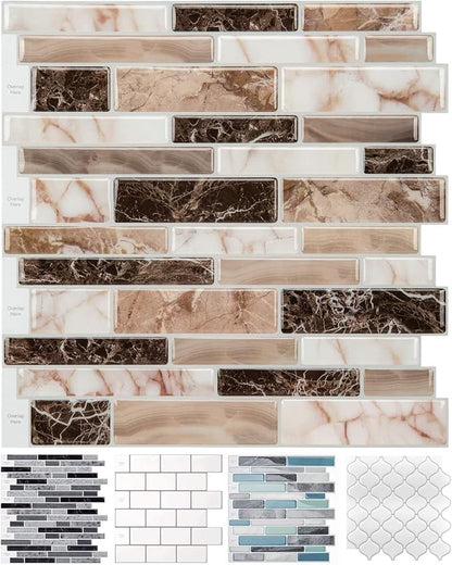 LONGKING 10-Sheet Peel and Stick Tile Backsplash, Vinyl Self-Adhesive Tile Stickers for Kitchen, Bathroom | Peel and stick backsplash, vinyl PVC, marble, waterproof, kitchen bathroom wall, 10-sheet, set A