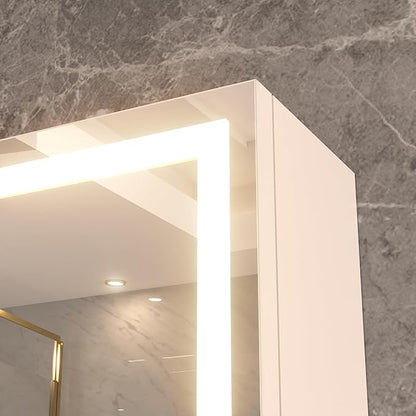 28x20 LED Lighted Bathroom Medicine Mirror Cabinet with Sockets & USBs, Anti-Fog Dimmable Light and Color Adjustment, Easy to Install, Moisture-Resistant Wood