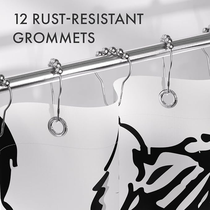 AmazerBath Shower Curtain, Washable Cloth Cute Dogs Kids White and Black Shower Curtain Set with 12 Shower Curtain Hooks, Kawaii Pet Puppy Waterproof Shower Curtains for Bathroom Decor, 72x72 Inches