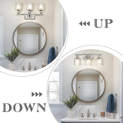 zeyu 20.8'' Modern Bathroom Vanity Lamp, 3-Light Wall Mirror Light for Bathroom, Brushed Nickel Finish with Clear Hammered Glass, ZJF63B-3W BN