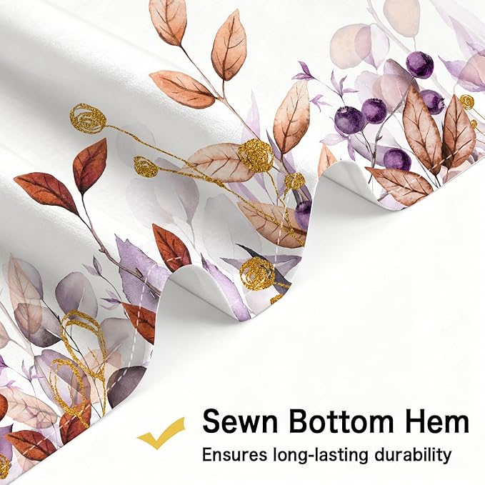 Orange Eucalyptus Shower Curtain, Watercolor Botanical Foliage Floral Terracotta Color Bathroom Curtains, Plants Leaves Waterproof Fabric Cloth Shower Curtain Set with Hooks 60X72 Inch