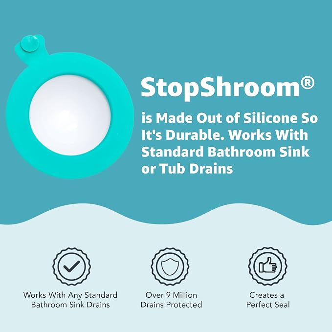 StopShroom STBLU232 Universal Stopper Plug Cover for Bathtub, Bathroom and Kitchen Drains, Aqua