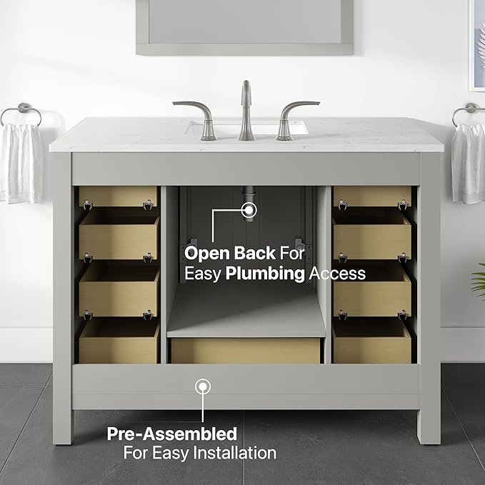 Eviva Aberdeen 42 in. Gray Single Sink Bath Vanity with Carrara Quartz Top and Undermount Porcelain Sink