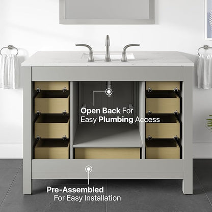 Eviva Aberdeen 42 in. Gray Single Sink Bath Vanity with Carrara Quartz Top and Undermount Porcelain Sink