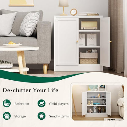 Storage Cabinet, Metal Bathroom Floor Organizers and Storage Cabinets, Freestanding Small Cabinet for Restroom, 3 Shlves Home、Bathroom、Living Room Cabinets - White
