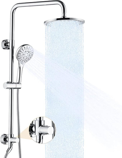 BRIGHT SHOWERS Rain Shower Heads System Including Rainfall Shower Head and Handheld Shower Head with Height Adjustable Holder, Solid Brass Rail, 60 Inch Long Stainless Steel Shower Hose, Chrome