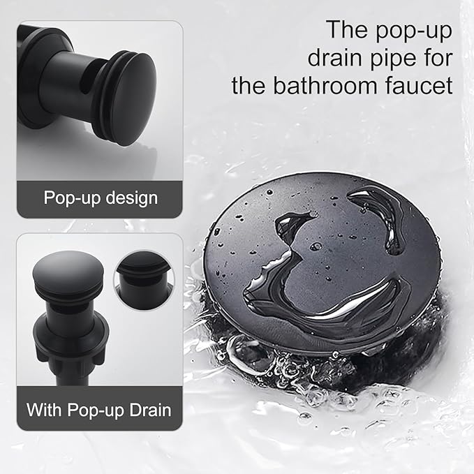 Black Bathroom Faucet YXOCVIR Single Hole with Pop-Up Bathroom Drain Single Handle Bathroom Faucet Suitable for Vanity Sinks, RV, Farmhouses, Suitable for 1 or 3-Hole Installation