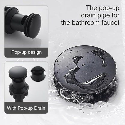 Black Bathroom Faucet YXOCVIR Single Hole with Pop-Up Bathroom Drain Single Handle Bathroom Faucet Suitable for Vanity Sinks, RV, Farmhouses, Suitable for 1 or 3-Hole Installation