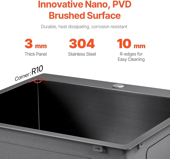 VEVOR 25" Recessed Kitchen Sink 9" Deep Top Mount Single Bowl Kitchen Sink 304 Stainless Steel Sink with Filter Basket Perfect for Home, RV, Laundry Room, Bar