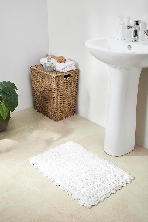 Better Trends Lilly Crochet Collection 100% Cotton 3 Piece Set (17" x 24" | 20" x 20" | 21" x 34") Bath Rug Set in White