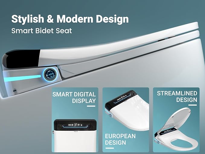 MEJE #001U-Electric Bidet Seat for Elongated Toilets with Remote and LED Display,Auto Open and Close,Heated Toilet Seat (White)