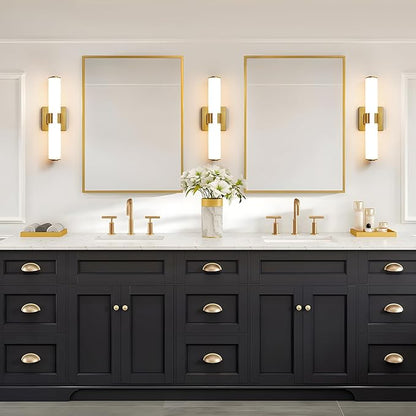 Gold Bathroom Light Fixtures - 16 Inch Modern Vanity Light 15W 5CCT Dimmable LED Bathroom Sconce with Acrylic Shade, Indoor Vanity Lighting Fixtures Over Mirror