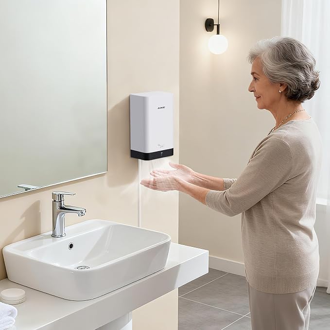AIKE Compact Hand Dryer for Bathroom, ABS Polycarbonate 110V White,AK2822 | High Speed Slim Blade Hand Dryer,Plug-in Easy Install and Compact Design,Smart Warm for Home Bathroom,No Paper Waste and Cost
