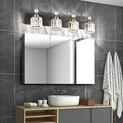 PRESDE 4-Light Crystal Bathroom Vanity Light, Modern Black and Gold Bathroom Lights Fixtures Over Mirror Modern Bath Wall Sconce