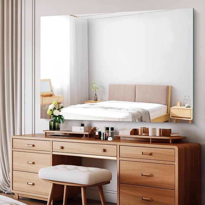 CILIBER Frameless Mirror, 60x40 Mirrors for Wall, Large Bathroom Mirror for Over Sink, Rectangle Frameless Vanity Mirror with Polished Edge, 3mm Tempered Glass, Hangs Horizontally or Vertically
