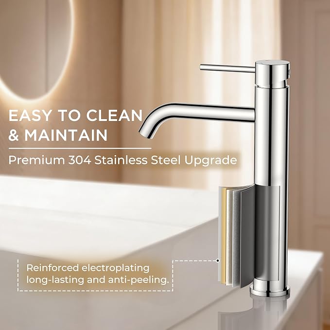 FORIOUS Vessel Sink Faucets Single Handle, Chrome Tall Bathroom Faucet | for 1 Hole Vessel Sink Only, Modern Faucet with Pop up Drain, for Basin Bowl Vanity Lavatory Residential/Commercial Use