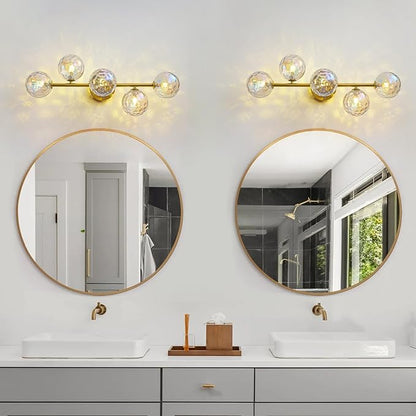 Gold Bathroom Vanity Light Fixtures: Modern Wall Scones With Stained Glass Shades - Globe Makeup Lighting Fixture over Mirror - Brass Ball Powder Room Vanities Lights for Bathroom Bulbs not Included