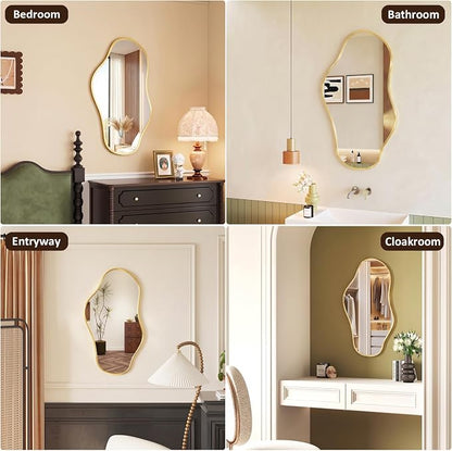 Irregular Wall Mirror, 20"x36" Asymmetrical Mirror with Metal Frame, Decorative Wall Mirror for Entryway Bathroom Living Room Bedroom, Horizontal or Vertical Hanging