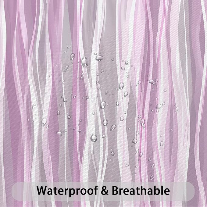 Moonslim Pink Grey Ombre Shower Curtain, Modern Wavy Abstract Striped Line Bathroom Curtain, Waterproof Fabric Bath Decor, 72 x 72 Inch