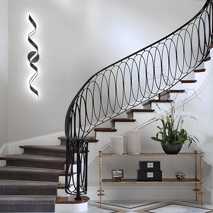 Dimmable Modern LED Bathroom Vanity Lights 32 inch, 20W Spiral Design Black Wall Light Fixtures for Bathroom, Living Room and Hallway, 6000K White Light