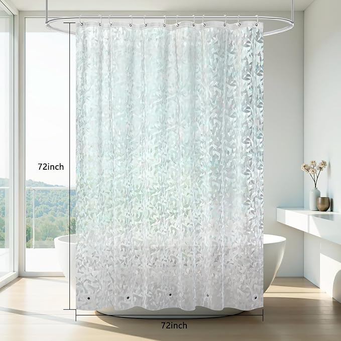 AooHome 72x72 Shower Curtain Liner - EVA 3D Decals Stained Glass Pattern Design Standard Bathroom Shower Curtain with Hooks, 5 Bottom Magnets, Heavy Duty, Water Repellent, Semi Transparent, 72x72 Inch