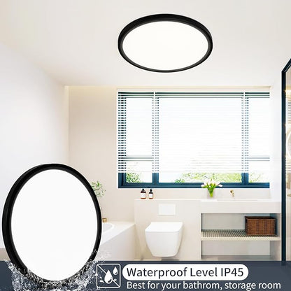 20 Inch Flush Mount Ceiling Light, 40W Dimmable LED Fixture 4000LM, 3000K/4500K/6000K Adjustable, Round Ceiling Lamp for Bedroom, Kitchen, Living Room, Dining Room, Bathroom, Black