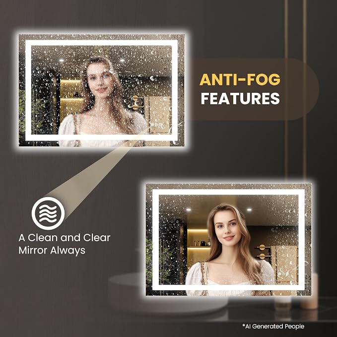 LOAAO 50"X36" LED Bathroom Mirror with Lights, UL Listed | Anti-Fog, Dimmable, 3 Color Temperature, Backlit + Front Lit, Memory Function, Tempered Glass
