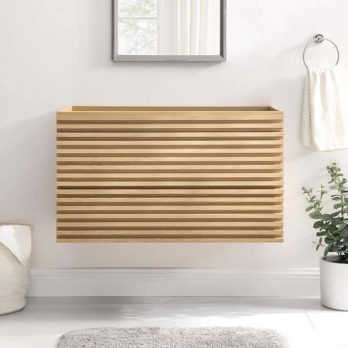 Modway Render 36" Wall-Mount Bathroom Vanity Cabinet in Oak - Sink Basin Not Included