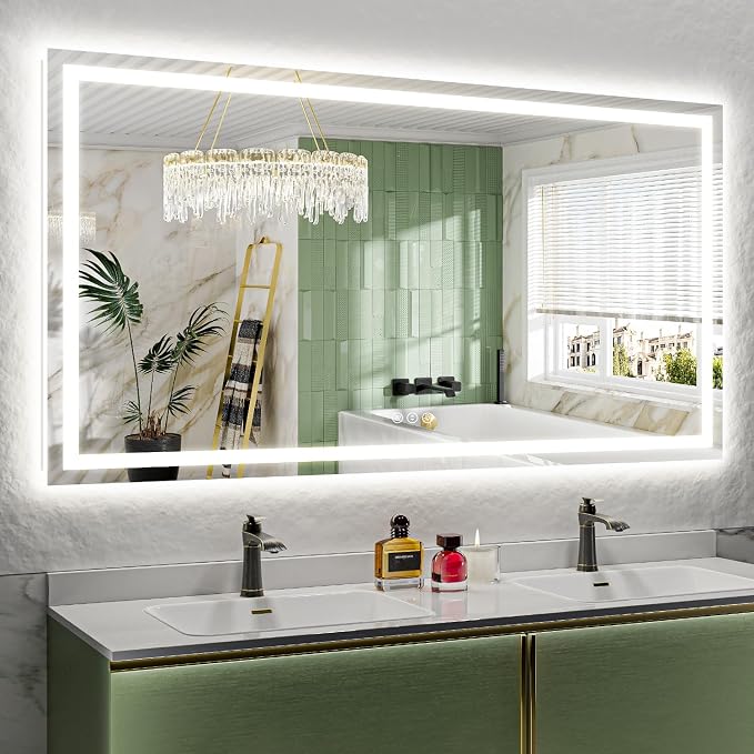 68x36 LED Bathroom Mirror with Lights, Lighted Vanity Mirror | Backlit and Front Light, Anti-Fog, 3 Color Dimmable, Memory, Tempered Glass, IP54 Waterproof, UL Listed