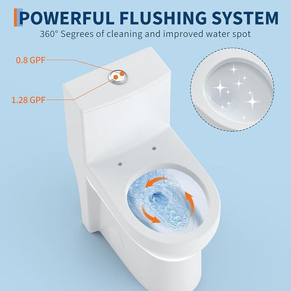 One Piece Toilet with 19" ADA Height, Round Bowl Design, Soft Closing PP Toilet Cover, Easy Clean Surface, Water Efficient Flush
