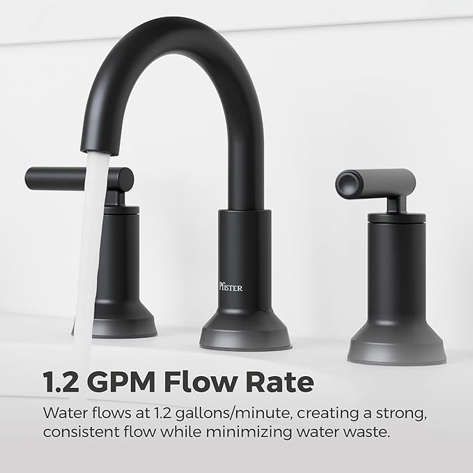 Pfister Capistrano Bathroom Sink Faucet, 8-Inch Widespread, 2-Handle, 3-Hole, NSF Certified, Spot Defense Matte Black Finish, LF049CSOSDB
