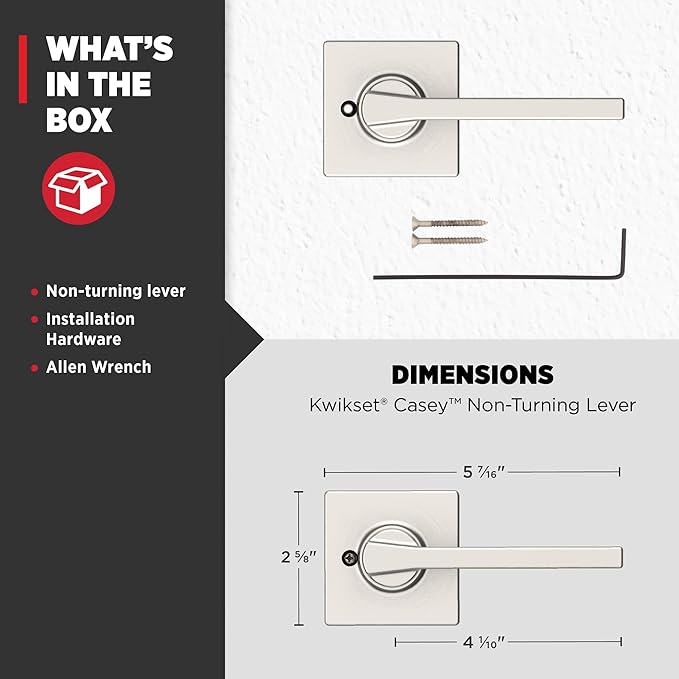 Kwikset Casey Dummy Door Handle, Single Sided Lever for Closets, French Double Doors, and Pantry, Satin Nickel Non-Turning Reversible Interior Push/Pull Lever, with Microban Protection (Pack of 6)