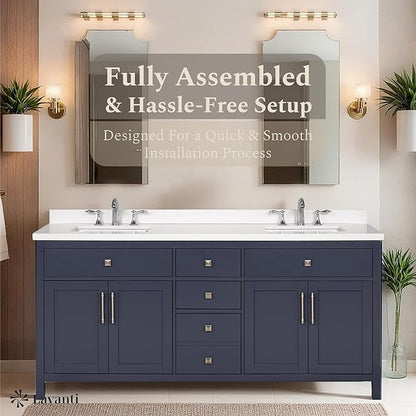 Lavanti Oakford 72 Inch Bathroom Vanity with Sink – Stylish Navy Blue Vanity Bathroom with Storage Cabinet – Modern Bathroom Vanities with Double Vanity Sink & Quartz Countertop
