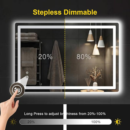 LED Bathroom Mirror with Lights, 30"x45" Lighted Vanity Mirror for Wall | Anti-Fog, Dimmable 3 Color Light, Backlit+Frontlit, Shatterproof Tempered Glass, Memory Function