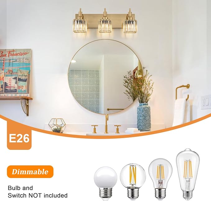 Gold Bathroom Vanity Lights - 3 Lights Crystal Bathroom Lighting Fixtures Over Mirror Modern Gold Crystal Wall Light